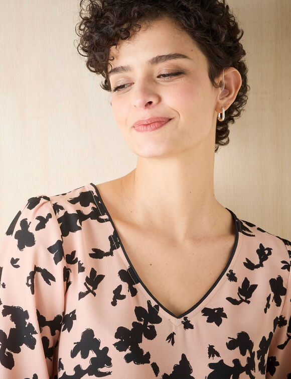 Tunique imprimé bicolore, crêpe (rose / noir) Tunique imprimé bicolore, crêpe (rose / noir)